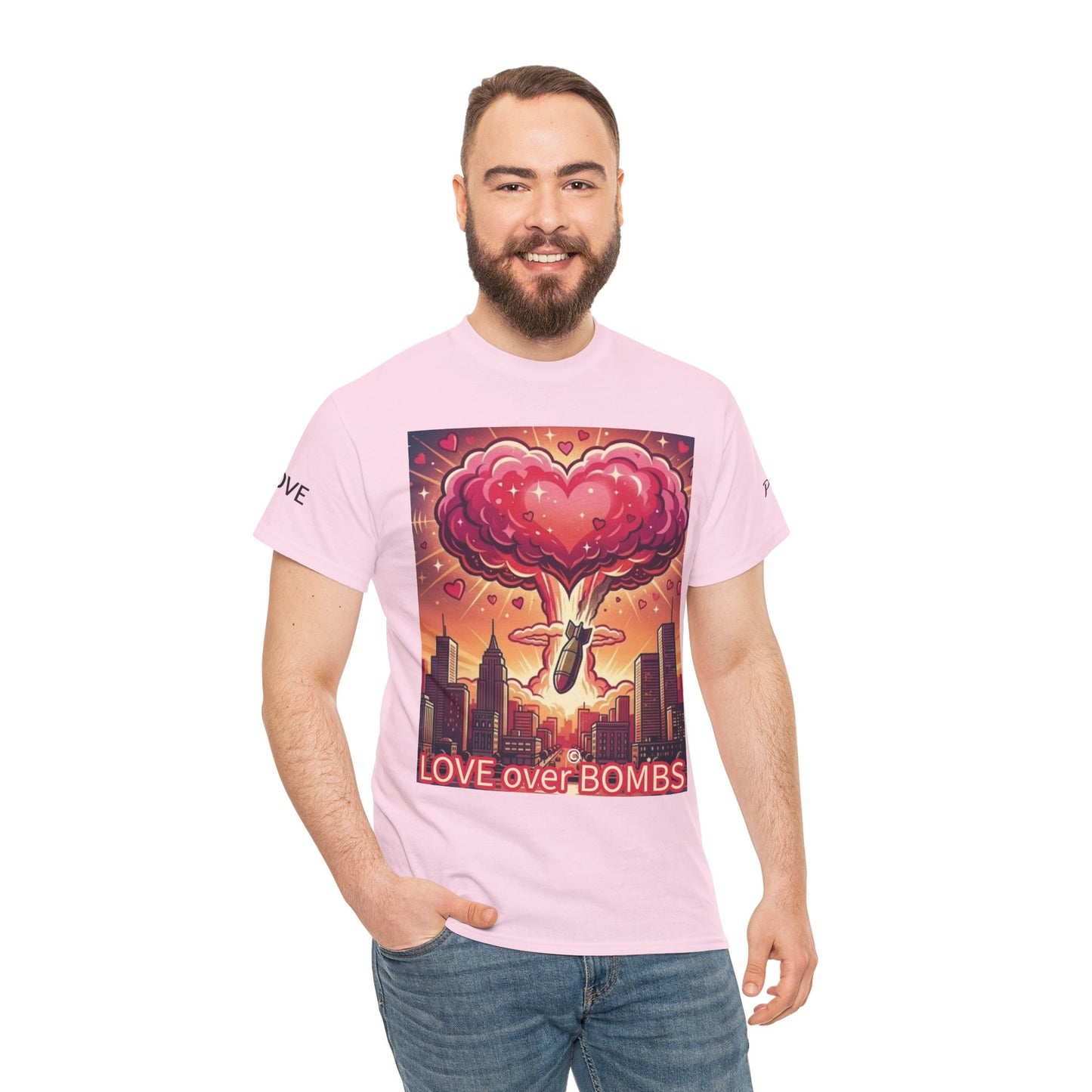 Love Over Bombs T-Shirt — Retro Heart Cloud Peace Tee