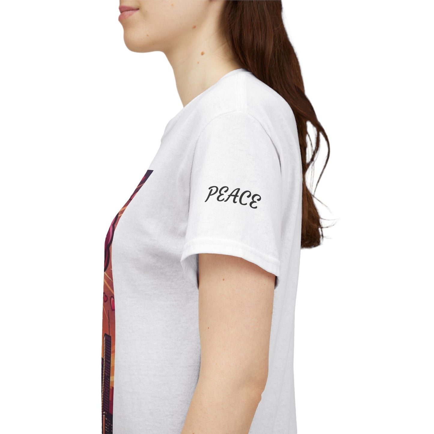 Love Over Bombs T-Shirt — Retro Heart Cloud Peace Tee