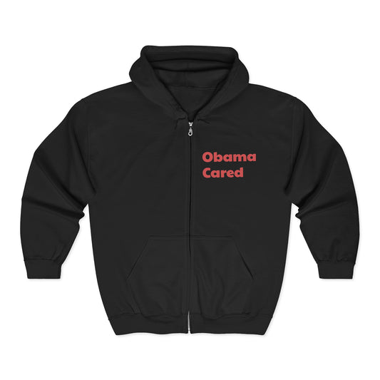 Obama Cared Zip Hoodie — Retro Obama Poster Full‑Zip Hoodie