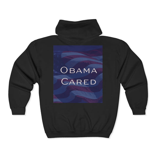Zip Hoodie — 'Obama Cared' Graphic Full‑Zip Sweatshirt